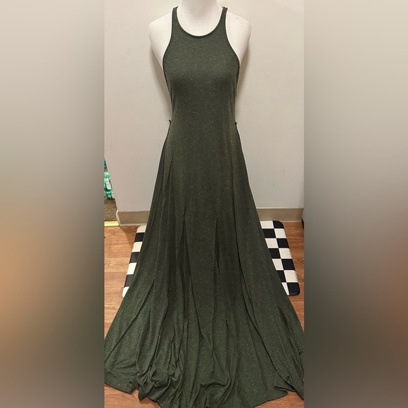 Free People Beach August Nights Hunter Green Boho Maxi Sleeveless Dress Sz M - Picture 3 of 7
